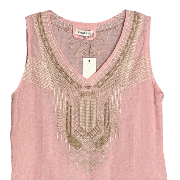 Paparazzi Pink Boho Embroidered Lightweight Tank Top Size M NWT - Picture 3 of 8
